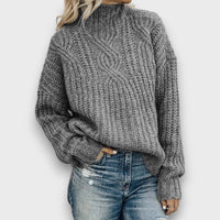Alina – Retro Rollkragenpullover mit Zopfmuster – Grau