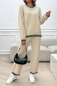 WANDA - STRICKPULLOVER-SET MIT HOSE – Beige