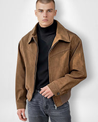 Lässige Übergangsjacke für Herren aus Kunstleder mit klassischer Kragen – Braun