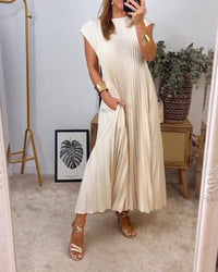 Sierra | Plissee Maxi Cocktailkleid – Beige