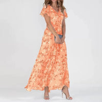 Lidia™ Geblümtes Langarmkleid – Orange