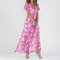 Maxikleid für Damen - Elegantes langes Sommerkleid mit Blumenmuster – Rosa