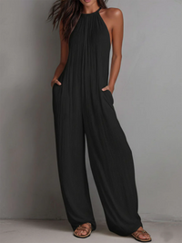 Rosira - Strukturierter Leinen-Jumpsuit – Schwarz