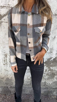 Lässige Karojacke mit Revers – Braun
