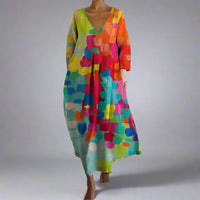 Selma | Buntes V-Ausschnitt Kleid für elegante Sommermomente – Mehrfarbig