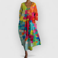 Anastasia | V-Ausschnitt Kleid in Farbe – Mehrfarbig