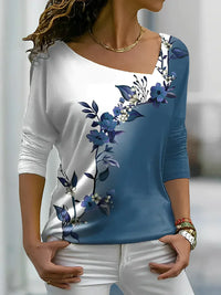 Octavia - Florales kontrastfarbiges Art Shirt – Blau