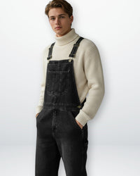 Jeans Latzhose für Herren mit verstellbaren Trägern - lang – Schwarz