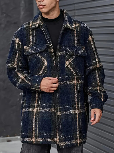 Keyrinae | Stilvolle karierte Jacquard-Jacke mit Knopfleiste in Übergröße