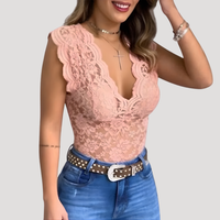 Felicia | Damen V-Ausschnitt Ärmellos Spitzentop – Rosa