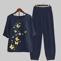 Felicitas | Damen Schmetterling Print Freizeitset – Marine Blau