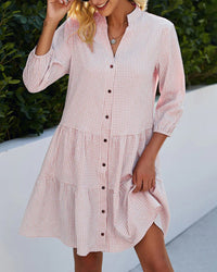 Kyla Sommerkleid | Kariertes Kleid mit Stehkragen – Rosa