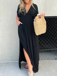 Arabel - Maxikleid mit V-Ausschnitt und Schlitz – Schwarz