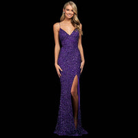 Damen Asymmetrisches Midi-Kleid Festlich Mit Pailletten – Violett