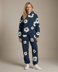 Jogginganzug für Damen mit Kapuzenpullover und Allover-Blumenprint – Blau