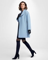 Mittellanger Übergangsmantel für Damen mit Schalkragen – Blau