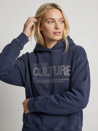Unisex Hoodie in kurzer Länge mit Druckmuster – Blau