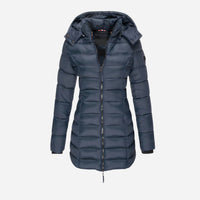 Taillierter Winter-Puffermantel für Damen – Marine