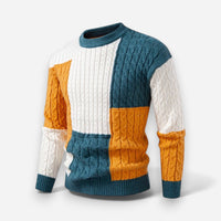Bunter Herren Strickpullover mit Zopfmuster und Rundhalsausschnitt – Grün