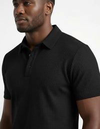 T-Shirt für Herren mit halber Knopfleiste und Polokragen – Schwarz