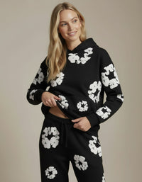 Jogginganzug für Damen mit Kapuzenpullover und Allover-Blumenprint – Schwarz