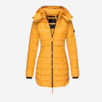Taillierter Winter-Puffermantel für Damen – Gelb