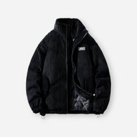 Bequeme Winterjacke aus Cord mit Stehkragen und ohne Kapuze – Schwarz