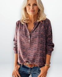Bluse für Damen im Vintage-Stil mit Halbknopfleiste – Rot