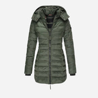 Taillierter Winter-Puffermantel für Damen – Olivgrün