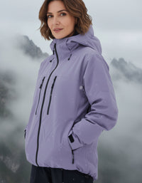 Unisex Skijacke mit Kapuze und zwei Brusttaschen mit Reißverschluss – Lila