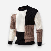 Bunter Herren Strickpullover mit Zopfmuster und Rundhalsausschnitt – Schwarz