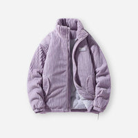 Bequeme Winterjacke aus Cord mit Stehkragen und ohne Kapuze – Lila