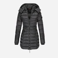 Taillierter Winter-Puffermantel für Damen – Schwarz