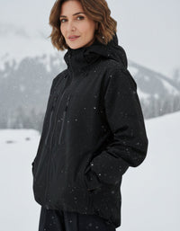 Unisex Skijacke mit Kapuze und zwei Brusttaschen mit Reißverschluss – Schwarz