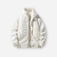 Bequeme Winterjacke aus Cord mit Stehkragen und ohne Kapuze – Weiß