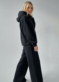 Oversized Hoodie-Set mit weiter Hose für Damen – Schwarz