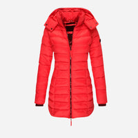 Taillierter Winter-Puffermantel für Damen – Rot