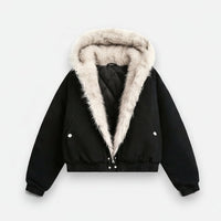 Winterjacke mit warmem Futter und flauschiger Kapuze | Unisex – Schwarz