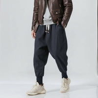 Weite Freizeithose für Herren mit hohen Bündchen und Kordelzug – Marine