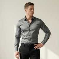 Bügelfreies Slim-Fit langarm Hemd für Herren mit Kragen in einfarbigem Design – Grau
