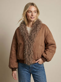 Bomberjacke für Damen mit flauschigem Besatz – Braun
