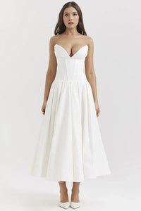 Damenkleid | Trägerlose Ausführung und mittlere Länge – Weiß