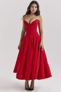 Damenkleid | Trägerlose Ausführung und mittlere Länge – Rot