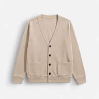 Herren Strickjacke mit V-Ausschnitt und aufgesetzten Seitentaschen – einfarbig – Beige