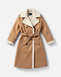 Taillierter Wintermantel mit Gürtel und warmer Fütterung für Damen – knielang – Khaki