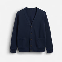Herren Strickjacke mit V-Ausschnitt und aufgesetzten Seitentaschen – einfarbig – Marine