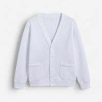 Herren Strickjacke mit V-Ausschnitt und aufgesetzten Seitentaschen – einfarbig – Weiß