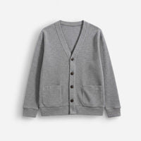 Herren Strickjacke mit V-Ausschnitt und aufgesetzten Seitentaschen – einfarbig – Grau