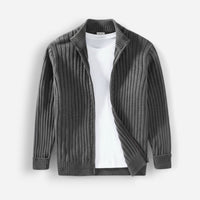 Gerippte Strickjacke für Herren mit hohem Kragen und durchgehendem Reißverschluss – Grau