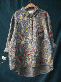 Rosa | Aquarell Blumen Oversized Hemdbluse – Dunkelgrau